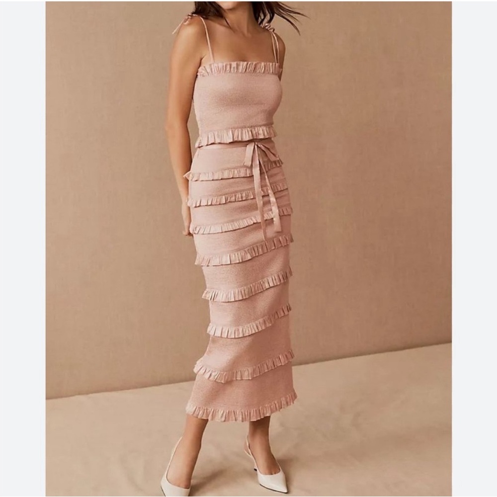 V. Chapman Blush Tiered Midi Dress